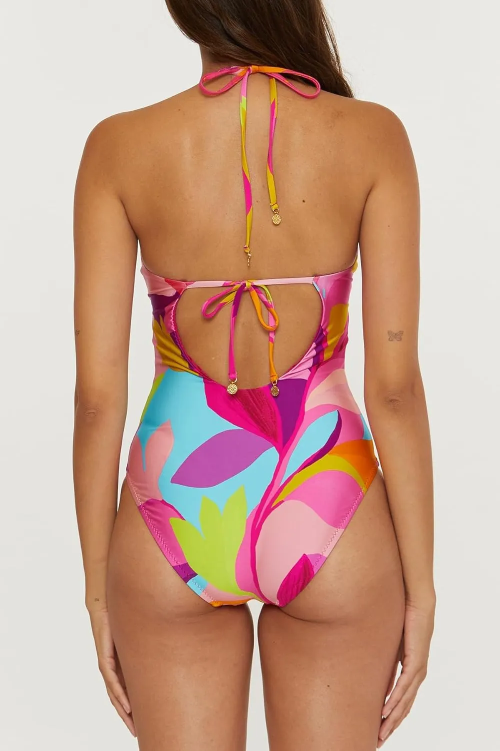 Trina Turk Women's Standard Lilleth One Piece Swimsuit, Plunge Neck, Floral Print, Bathing Suits