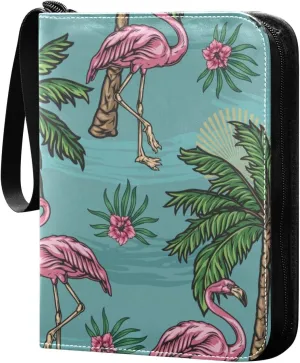 Tropical-colorful-pink-flamingo 400 pockets Game Card Binder with Removable Sleeves Trading Card PU Waterproof Sturdy Protectors Holder Collectible Album for Sports Card Collection Storage