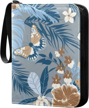 Tropical-simple-flowers 400 pockets Game Card Binder with Removable Sleeves Trading Card PU Waterproof Sturdy Protectors Holder Collectible Album for Sports Card Collection Storage