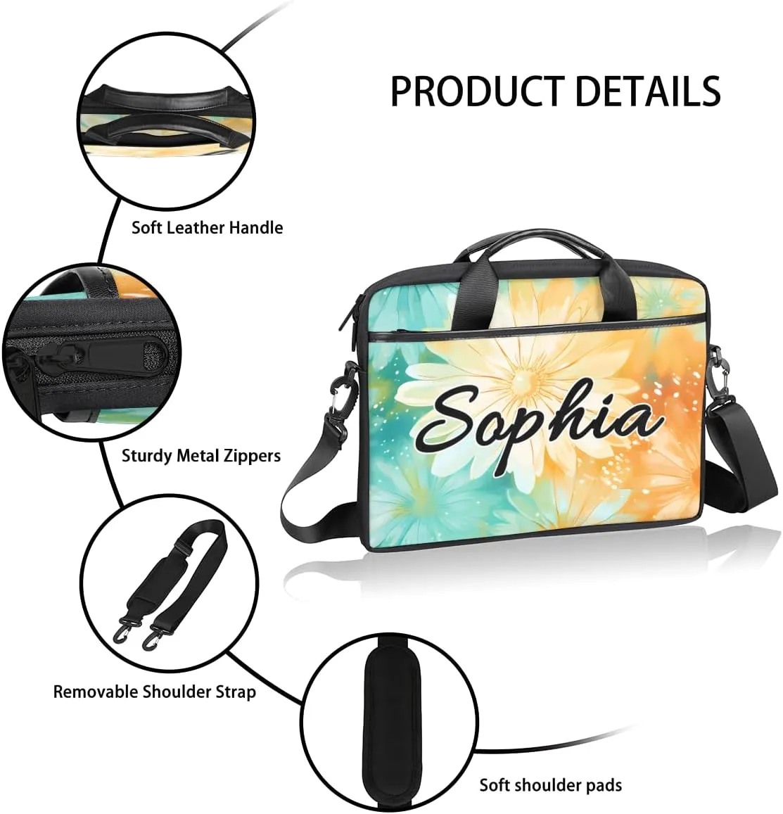 TropicalLife Personalized Laptop Bag 15 Inch Custom Sleeve Case with Handle Shoulder Strap Computer Messenger Bag