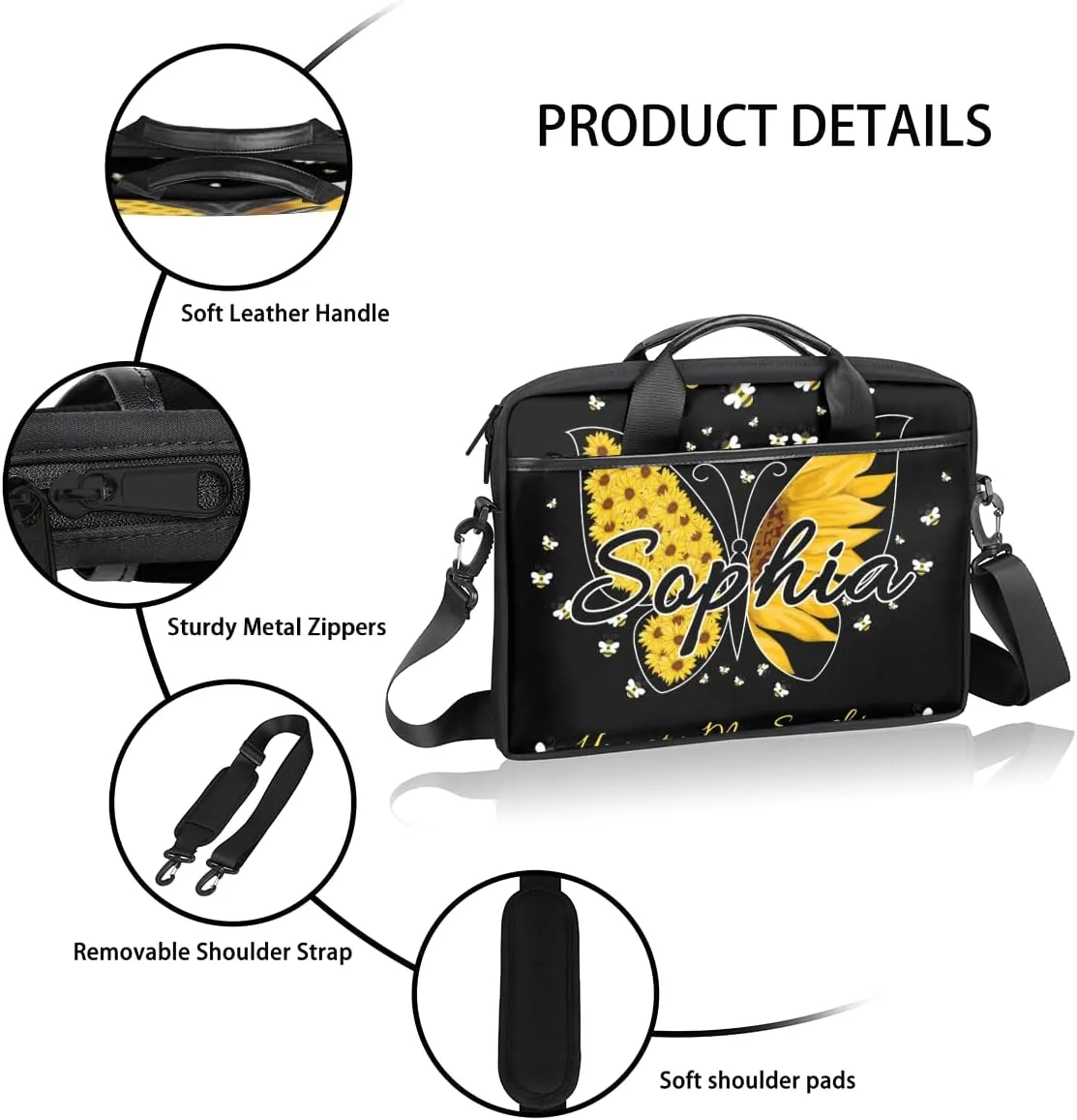 TropicalLife Personalized Laptop Bag 15 Inch Custom Sleeve Case with Handle Shoulder Strap Computer Messenger Bag