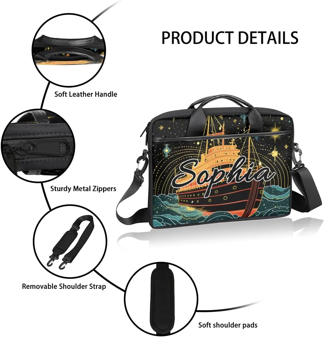 TropicalLife Personalized Laptop Bag 15 Inch Custom Sleeve Case with Handle Shoulder Strap Computer Messenger Bag