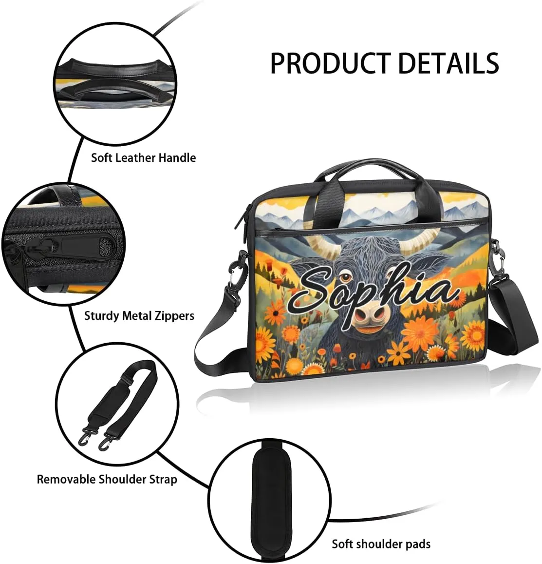 TropicalLife Personalized Laptop Bag 15 Inch Custom Sleeve Case with Handle Shoulder Strap Computer Messenger Bag