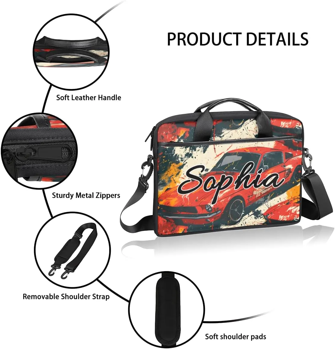 TropicalLife Personalized Laptop Bag 15 Inch Custom Sleeve Case with Handle Shoulder Strap Computer Messenger Bag