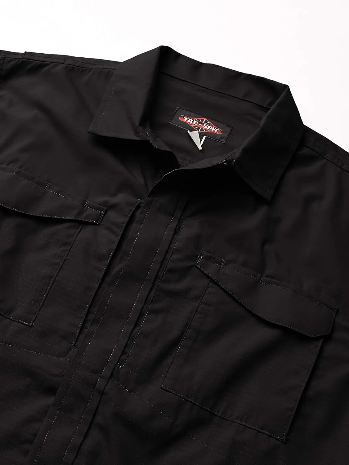 TRU-SPEC 24-7 1051002 Men's Ultralight Long Sleeve Uniform Shirt, Polyester Cotton Rip-Stop, X-Small Regular, Black
