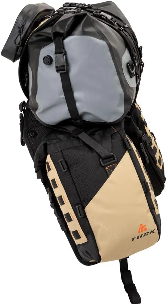 TUSK Highland X2 Rackless Luggage System w/Medium Dry Duffel Tail Bag Standard Heat Shield Black/Tan
