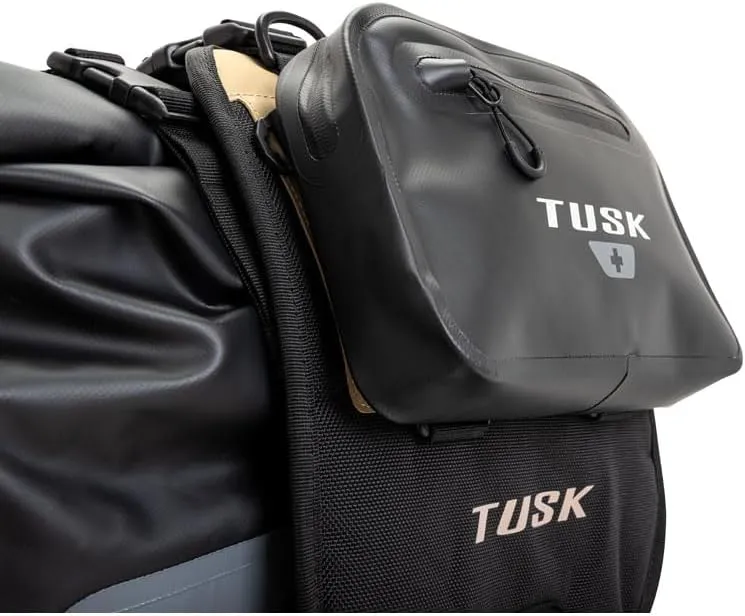 TUSK Highland X2 Rackless Luggage System w/Medium Dry Duffel Tail Bag Standard Heat Shield Black/Tan