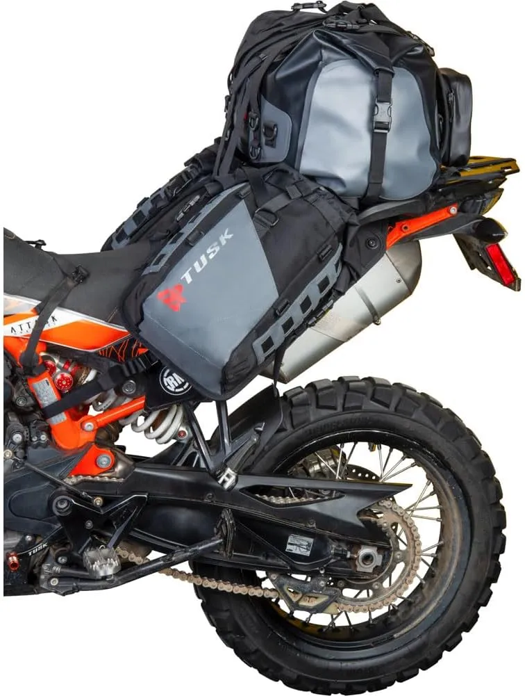 TUSK Highland X2 Rackless Luggage System w/Medium Dry Duffel Tail Bag Standard Heat Shield Black/Tan