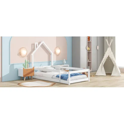 Twin Size Wood Bed With House-shaped Headboard Floor Bed With