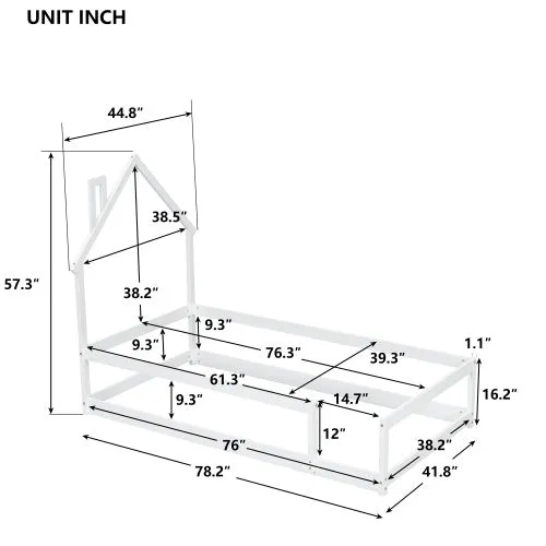 Twin Size Wood Bed With House-shaped Headboard Floor Bed With