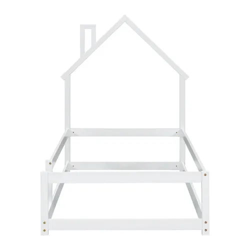 Twin Size Wood Bed With House-shaped Headboard Floor Bed With