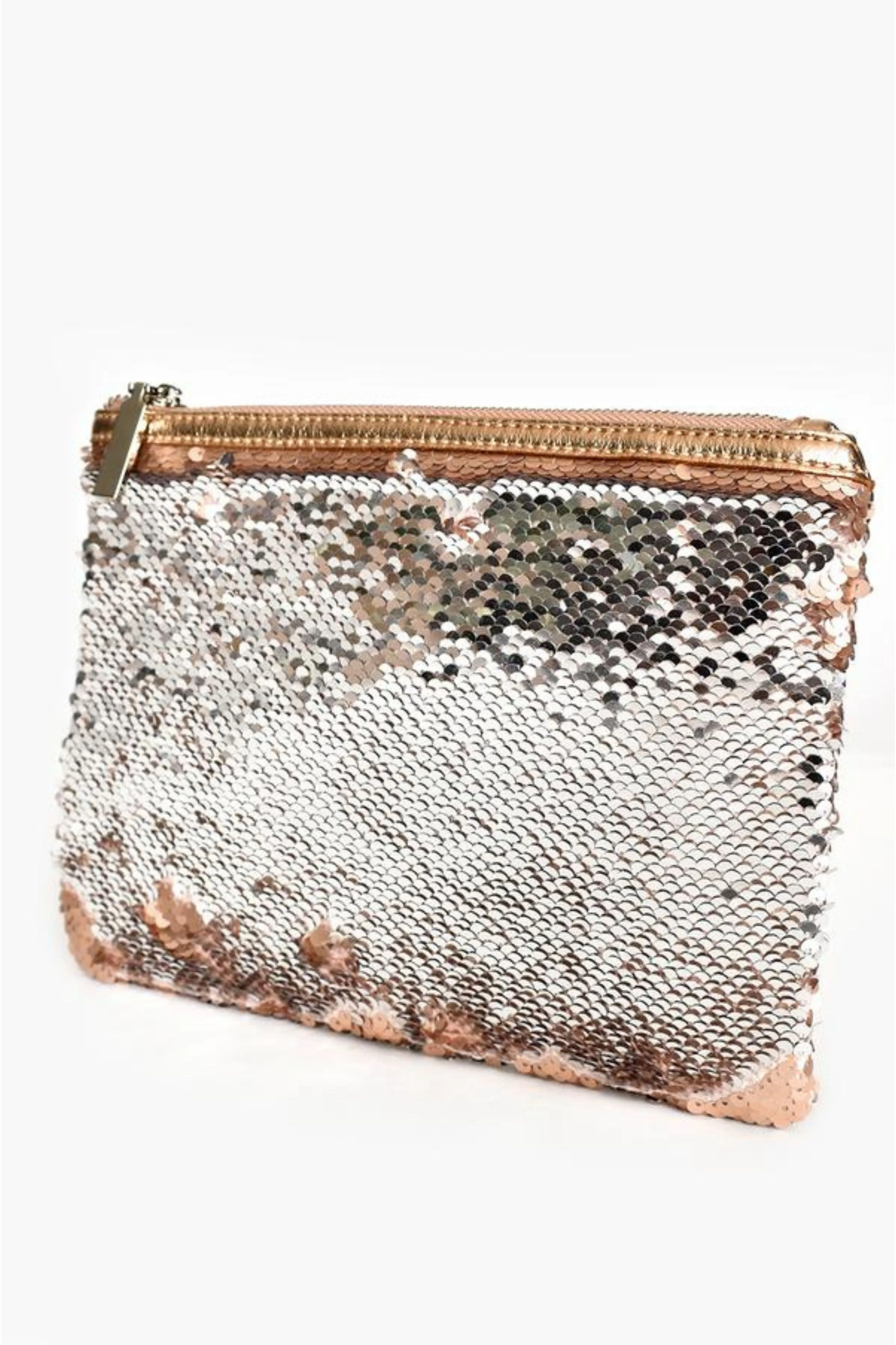 Two Tone Sequin Pouch - Rose/Silver