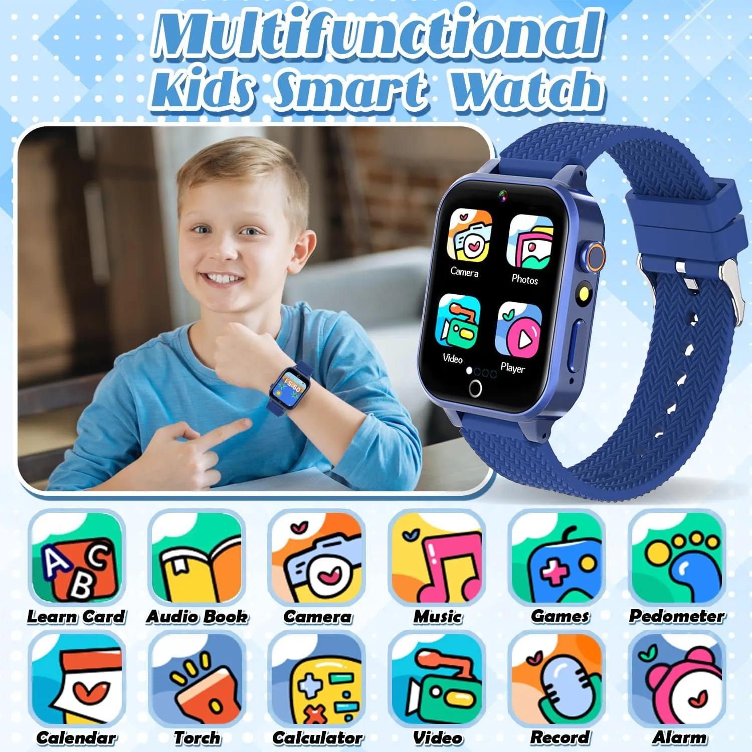 Tywop Smart Watch for Kids Girls Age 3-12 with 26 Puzzle Games HD Video Camera Touchscreen Music Player Learning Cards Storybook Pedometer Metal Case Kids Watch Toy Birthday Gifts