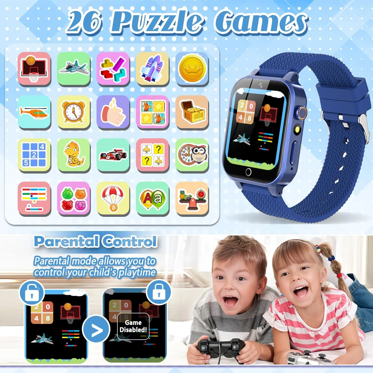 Tywop Smart Watch for Kids Girls Age 3-12 with 26 Puzzle Games HD Video Camera Touchscreen Music Player Learning Cards Storybook Pedometer Metal Case Kids Watch Toy Birthday Gifts
