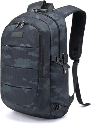 Tzowla Anti-Theft Business Laptop Backpack, Water Resistant, 15.6 Inch, Navy Blue Camo, Unisex