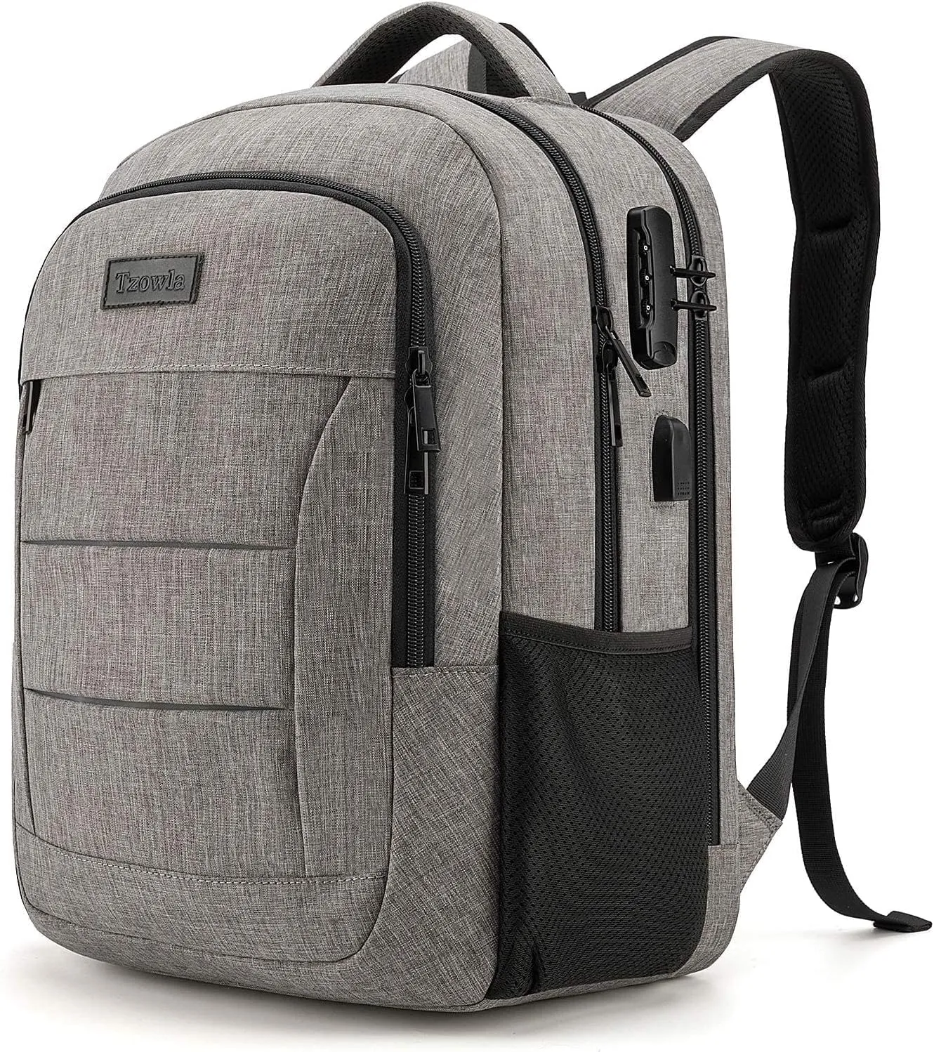Tzowla Travel Laptop Backpack,Durable Water Resistant Anti-Theft 50L Extra Large 17.3 Inch with USB Charging Port and Lock Fit Computer Business Bookbag for Women Men Gift-Grey