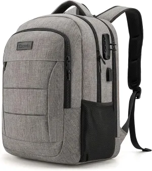 Tzowla Travel Laptop Backpack,Durable Water Resistant Anti-Theft 50L Extra Large 17.3 Inch with USB Charging Port and Lock Fit Computer Business Bookbag for Women Men Gift-Grey