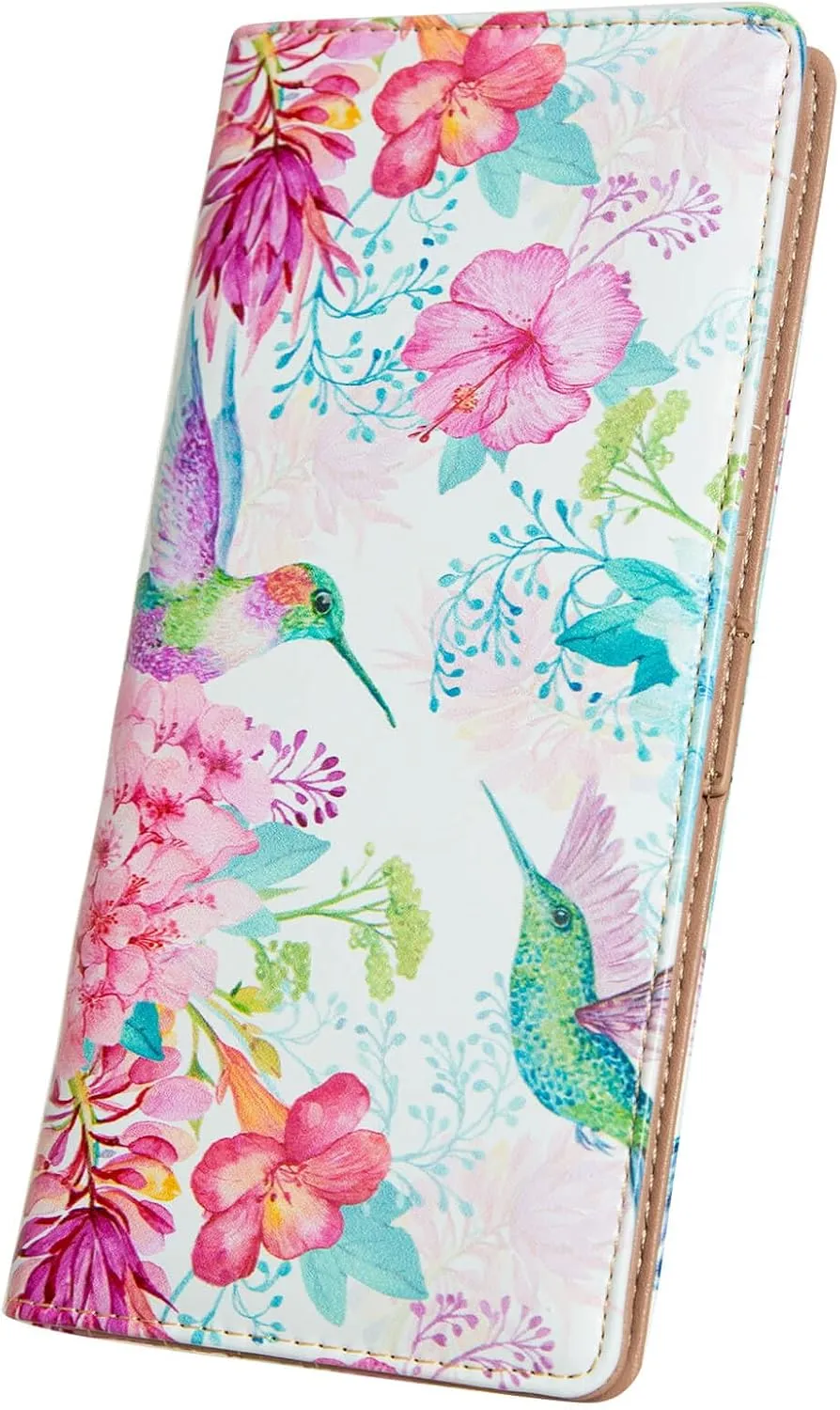 Ultra Slim Thin Leather Women Wallet Rfid Blocking Credit Card Holder Bifold Clutch (Flowers and Hummingbirds)