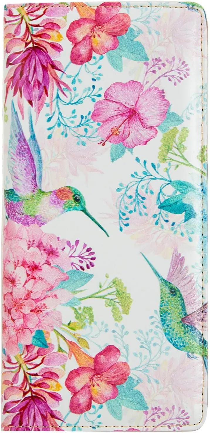 Ultra Slim Thin Leather Women Wallet Rfid Blocking Credit Card Holder Bifold Clutch (Flowers and Hummingbirds)