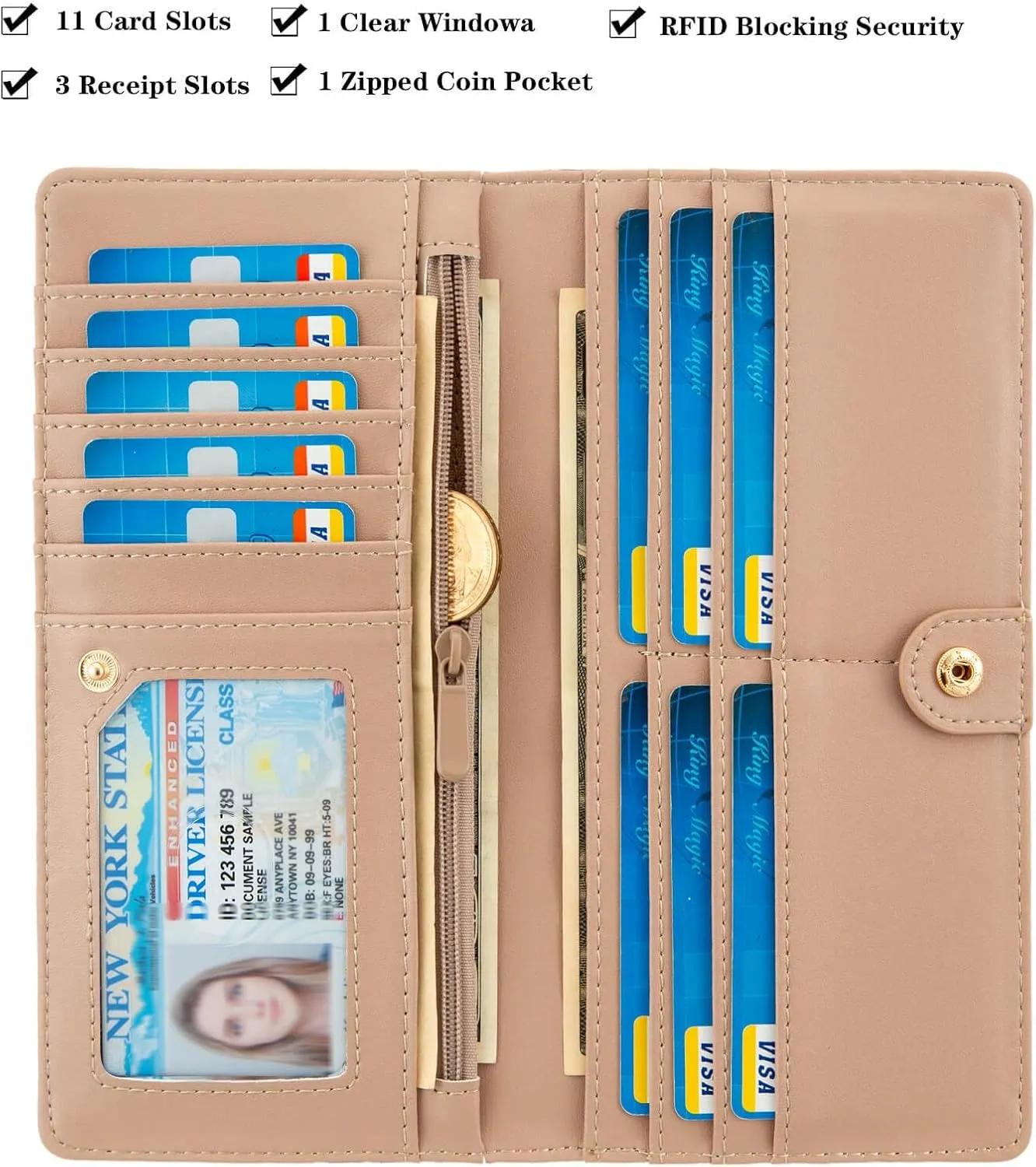 Ultra Slim Thin Leather Women Wallet Rfid Blocking Credit Card Holder Bifold Clutch (Flowers and Hummingbirds)