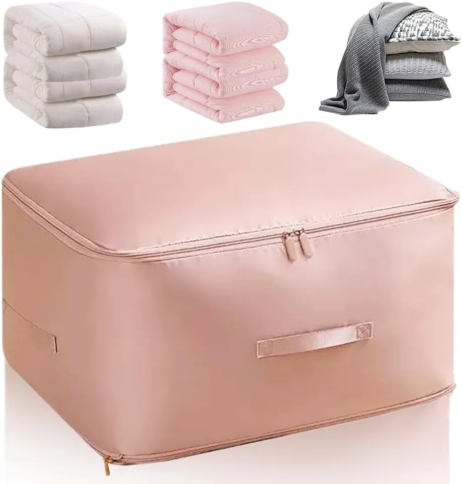 Ultra Space Saving Self Compression Organizer, 2024 New Heavy Duty Self Compression Moving Organizer Bags, Premium Comforter Storage Bag Packaging Cube Bedding Storage Bag (Pink, X-Large)