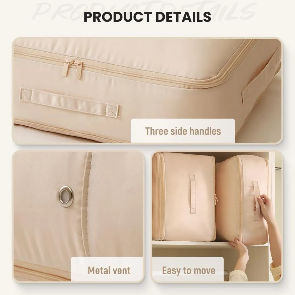 Ultra Space Saving Self Compression Organizer, 2024 Upgraded Space Saver Comforter Storage Bag, Large Capacity Compression Storage Bags for Clothes Blankets Travel Moving Bags (Beige, Large)