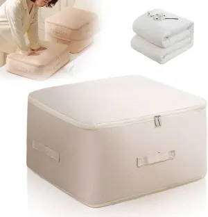 Ultra Space Saving Self Compression Organizer, 2024 Upgraded Space Saver Comforter Storage Bag, Large Capacity Compression Storage Bags for Clothes Blankets Travel Moving Bags (Beige, Large)