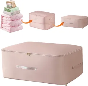 Ultra Space Saving Self Compression Organizer, 2025 Upgraded Space Saving Organizer, Premium Comforter Packaging Cube Bedding Storage Bag (Pink, Large 544230cm)