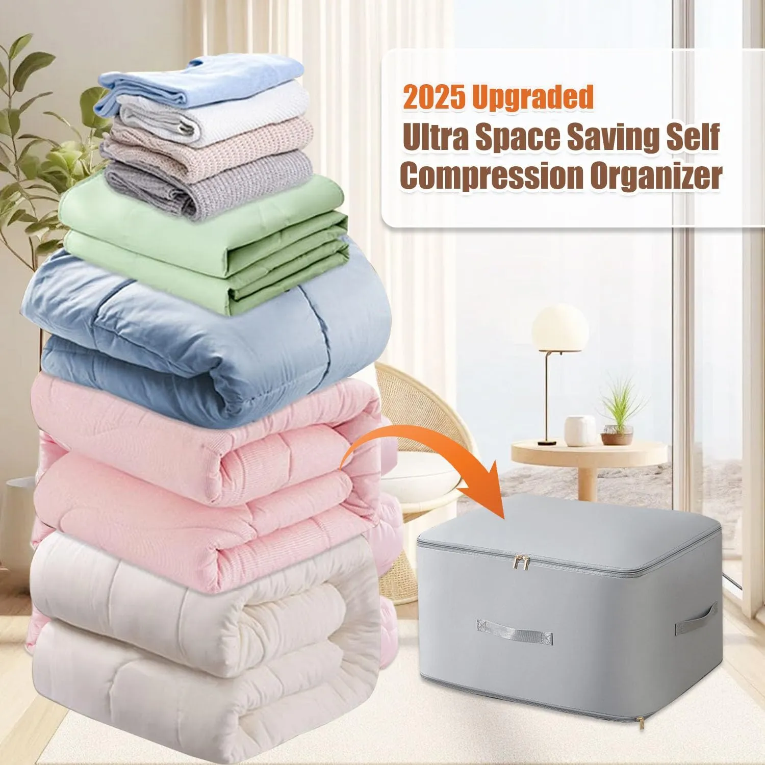 Ultra Space Saving Self Compression Organizer, 2025 Upgraded Space Saving Organizer, Premium Comforter Packaging Cube Bedding Storage Bag (Pink, Large 544230cm)