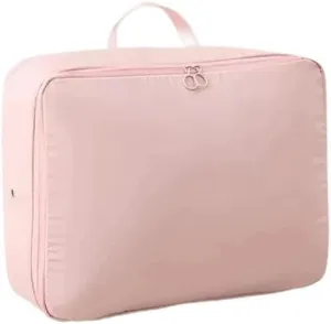 Ultra Space Saving Self Compression Organizer Compression Duvet Storage Bag Large Capacity Closet Cabinet Organizer StoragePouch(Small pink,1PCS)