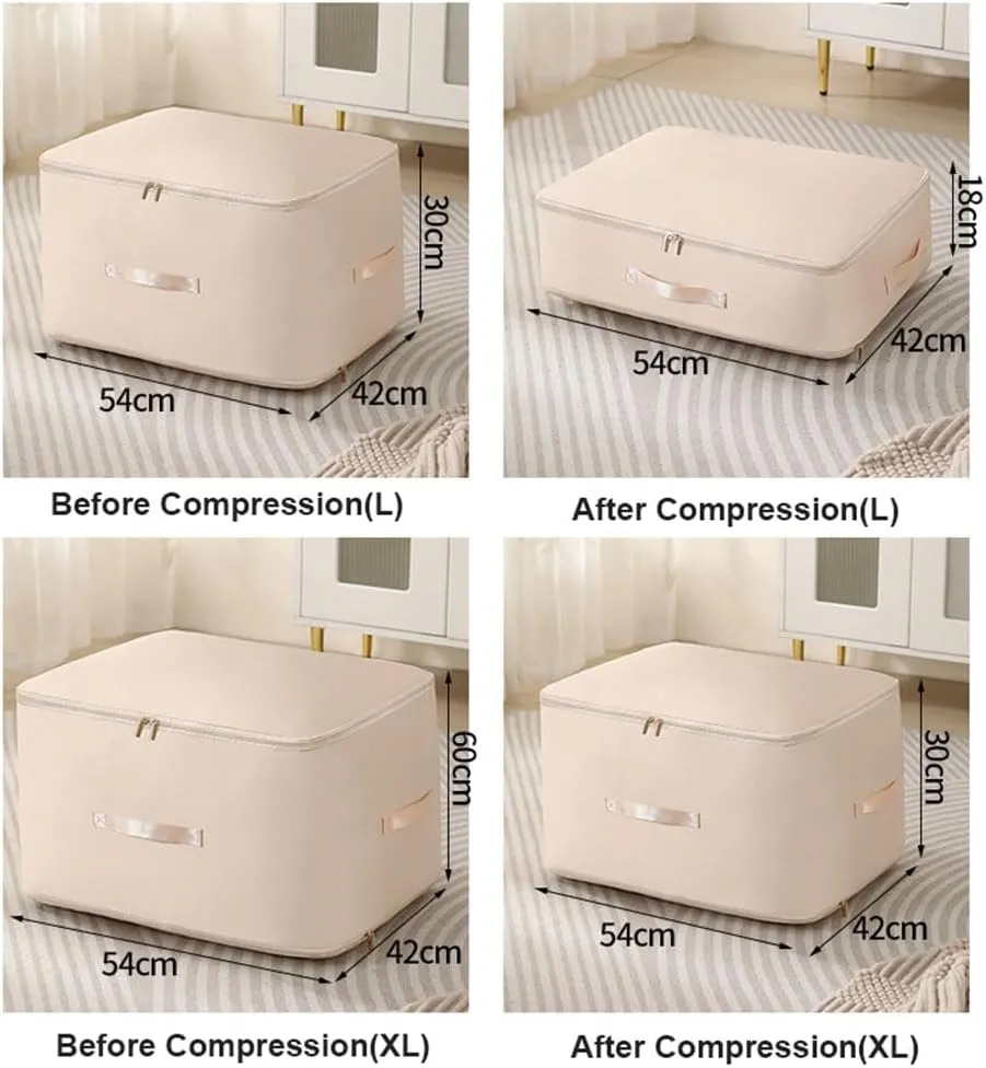 Ultra Space Saving Self Compression Organizer, Heavy Duty Moving Bags, Storage Tote for Space Saving, Self Compression Moving Organizer Bags for Comforters, Clothes, Blankets (Khaki,XL(54*42*60CM))