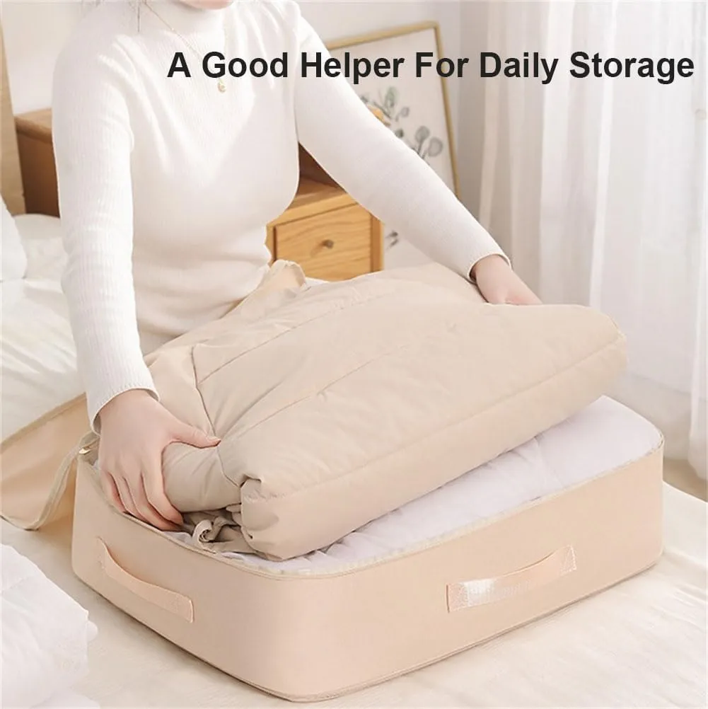 Ultra Space Saving Self Compression Organizer, Heavy Duty Moving Bags, Storage Tote for Space Saving, Self Compression Moving Organizer Bags for Comforters, Clothes, Blankets (Khaki,XL(54*42*60CM))