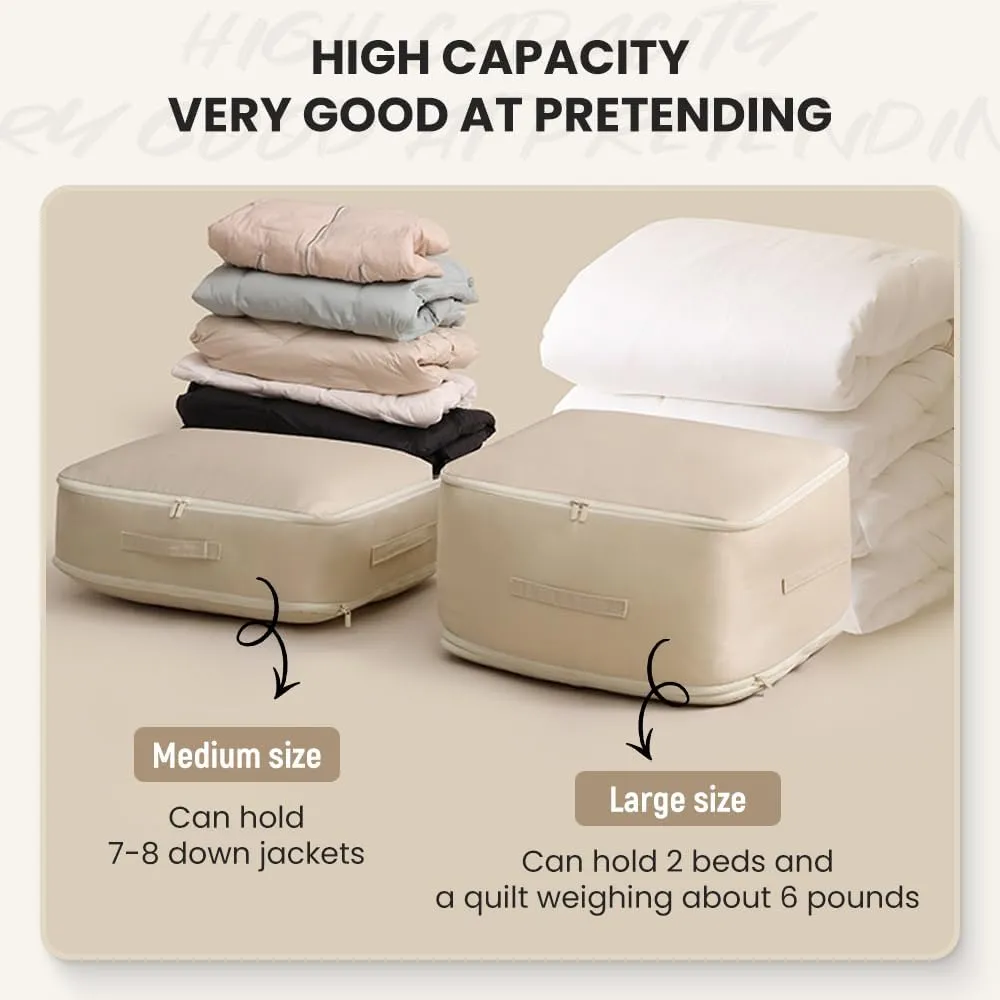 Ultra Space Saving Self Compression Organizer, Heavy Duty Self Compression Moving Organizer Bags, Storage Tote for Space Saving, Clothing Storage Bags for Comforters, Blankets, Bedding (Gray, Large)