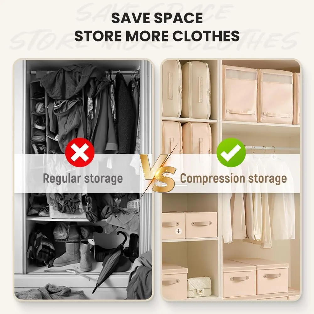 Ultra Space Saving Self Compression Organizer, Heavy Duty Self Compression Moving Organizer Bags, Storage Tote for Space Saving, Clothing Storage Bags for Comforters, Blankets, Bedding (Gray, Large)