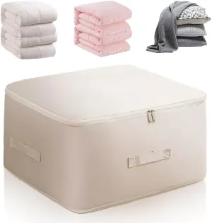 Ultra Space Saving Self Compression Organizer, Heavy Duty Storage Travel Packing Storage Tote, Storage Tote for Space Saving, Clothing Storage Bags for Comforters Blankets Bedding (Beige, Large)