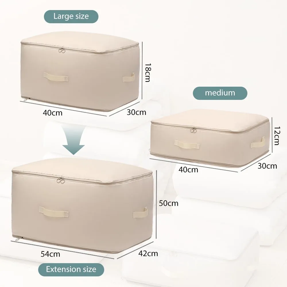 Ultra Space Saving Self Compression Organizer, Space Saver Quilt Compression Storage Bag, Portable Compression Packing Cubes for Travel Heavy Duty Moving Bags (Beige, L - 40 * 30 * 18cm)