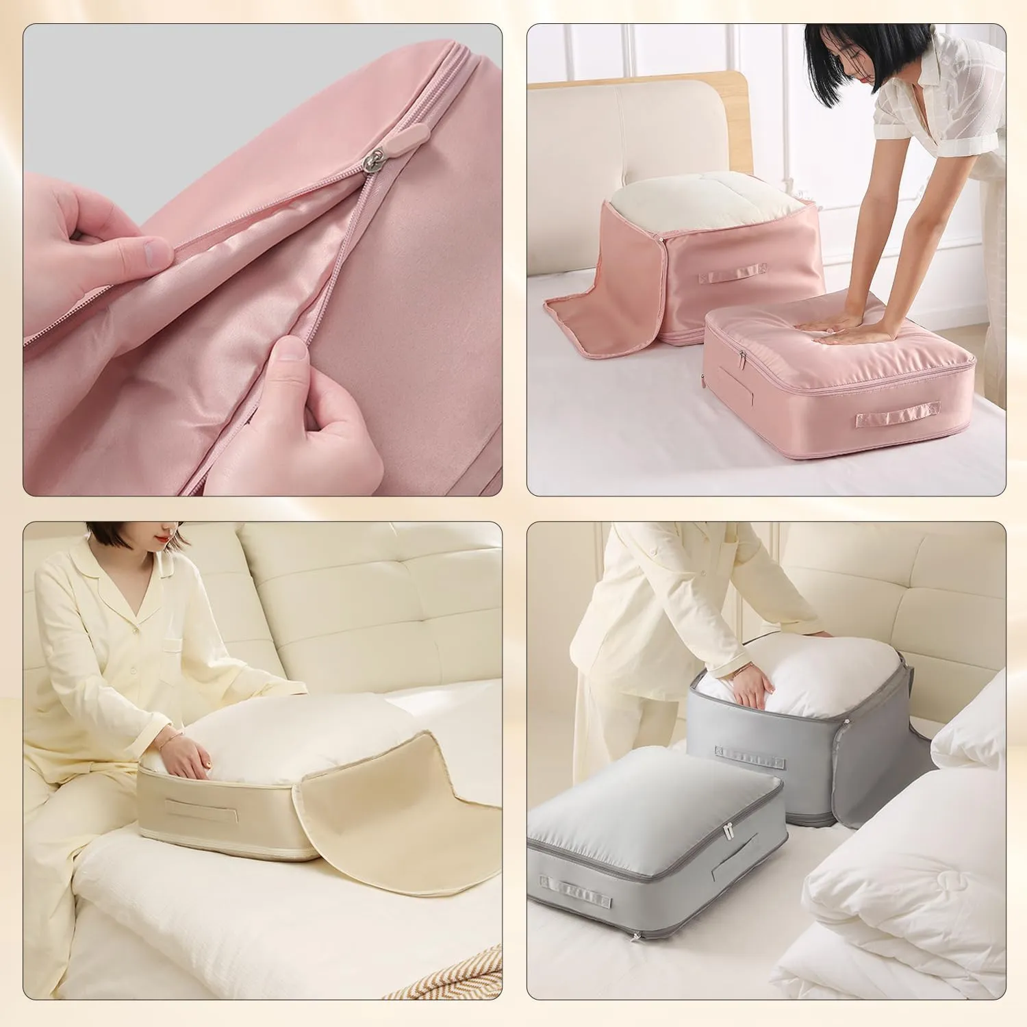 Ultra Space Saving Self Compression Organizer,New Heavy Duty Moving Bags,Clothing Storage Bags with Zipper for Comforters,Blankets,Bedding,Clothes(Grey,L-54 * 42 * 30cm)