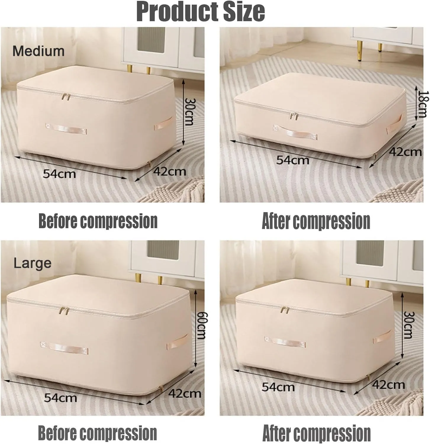 Ultra Space Saving Self Compression Organizer,New Heavy Duty Moving Bags,Clothing Storage Bags with Zipper for Comforters,Blankets,Bedding,Clothes(Grey,L-54 * 42 * 30cm)