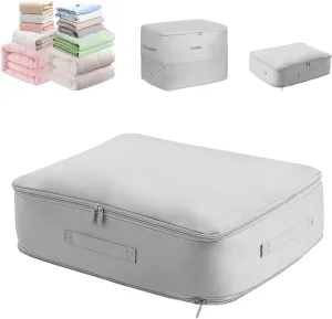 Ultra Space Saving Self Compression Organizer,New Heavy Duty Moving Bags,Clothing Storage Bags with Zipper for Comforters,Blankets,Bedding,Clothes(Grey,L-54 * 42 * 30cm)