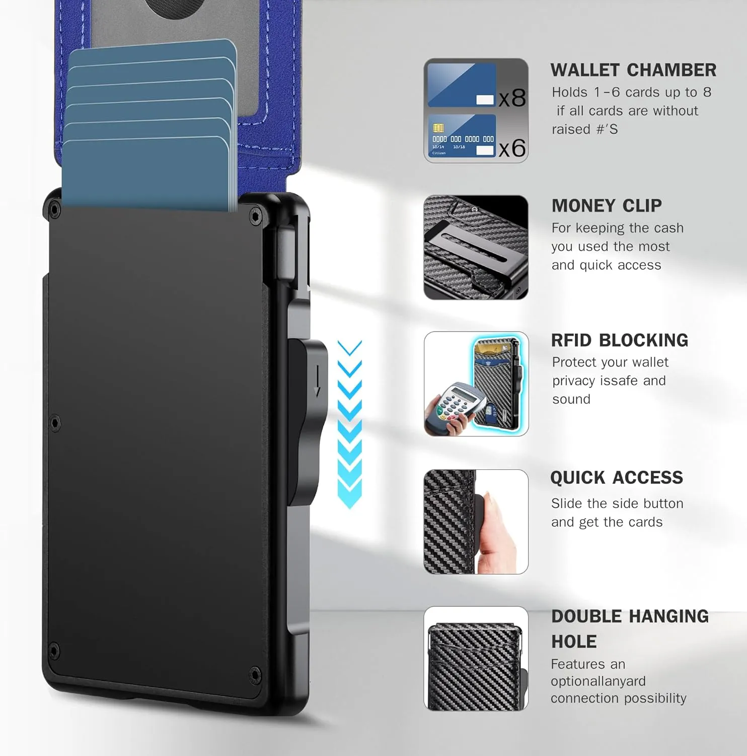 umoven Wallet for Men - with Money Clip Slim Leather Slots Credit Card Holder RFID Blocking Bifold Minimalist Wallet (Carbon Black and Blue)