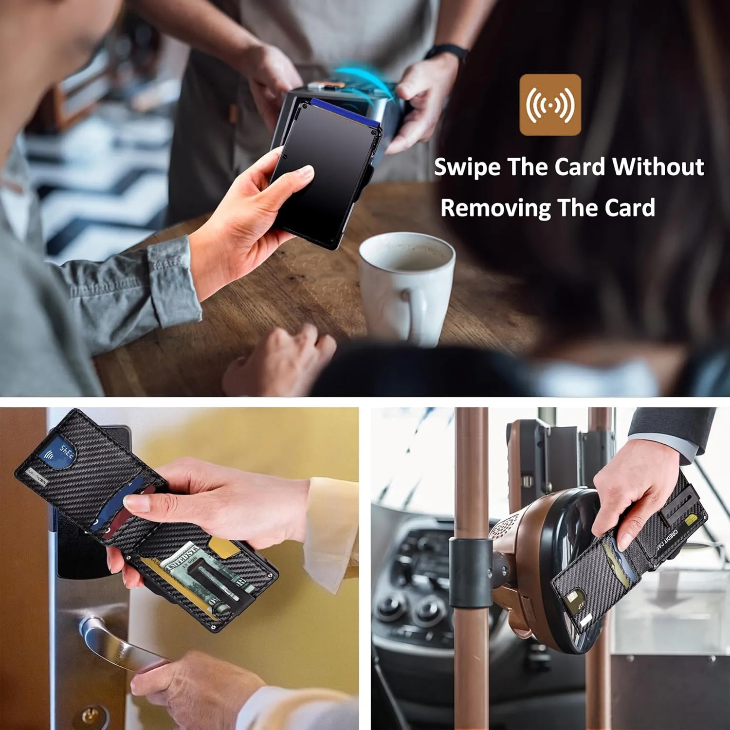 umoven Wallet for Men - with Money Clip Slim Leather Slots Credit Card Holder RFID Blocking Bifold Minimalist Wallet (Carbon Black and Blue)
