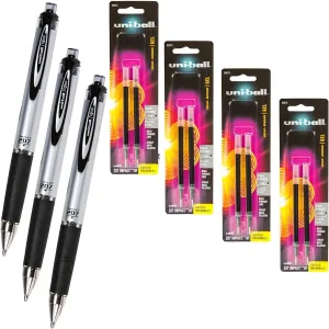 Uni-Ball Signo Impact 207 Rt 65870 Pack of 3 with 4 Packs of Refills 65873 Black Gel Ink 1.0mm Bold Point