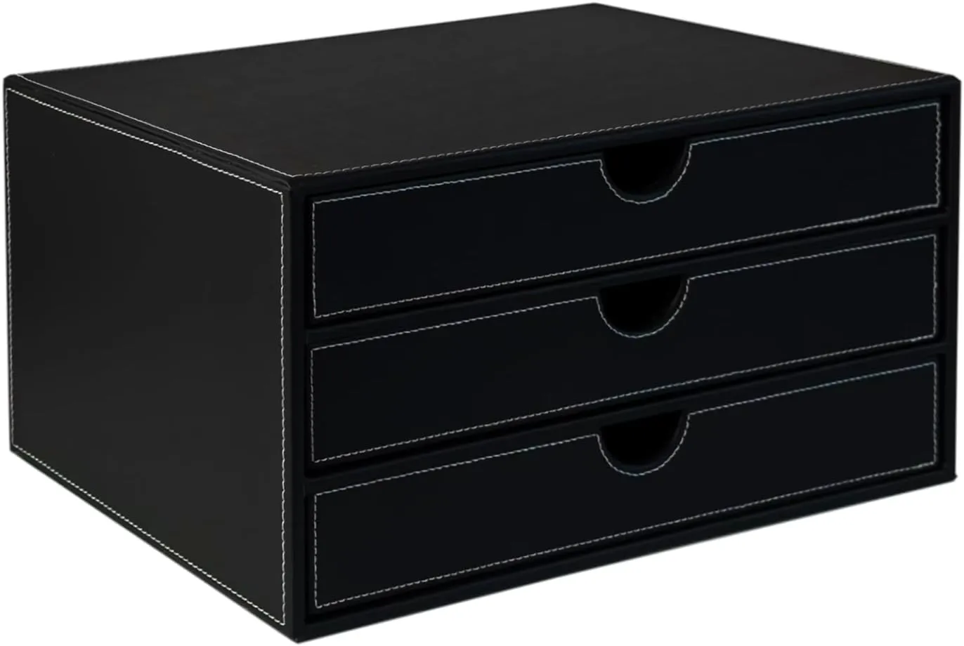 UnionBasic Document Organizer, 3-Drawer File Cabinet Document Storage Box, Office Desktop Filing Organizer, Black with White Stitching