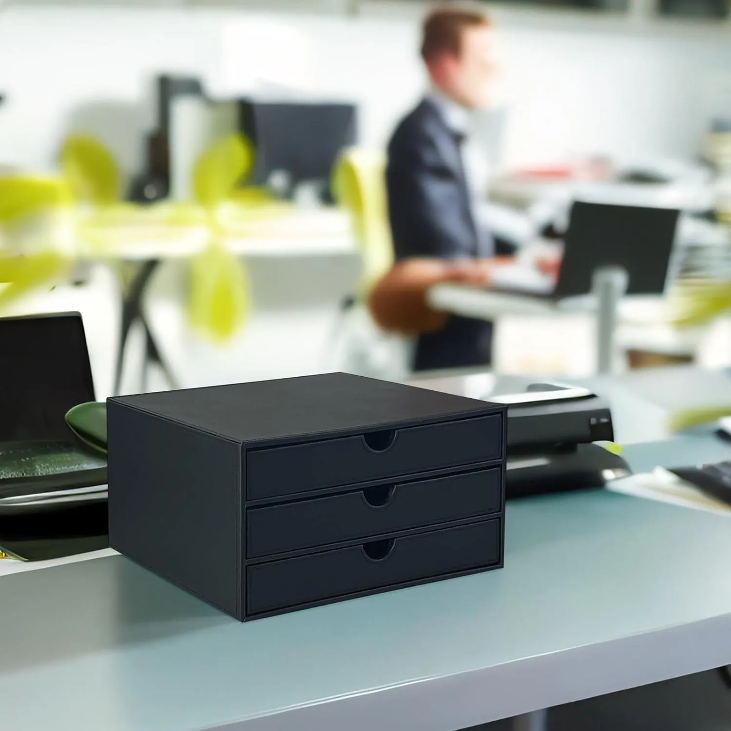 UnionBasic Document Organizer, 3-Drawer File Cabinet Document Storage Box, Office Desktop Filing Organizer, Black