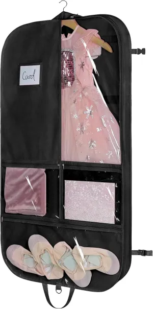 Univivi 40" Dance Costume Garment Bag for Dancers, Foldable Dance Garment Bag with 5 x Zipper Pockets & Adjustable Buckle Ideal for Dance Competition and Costumes Storage - Black