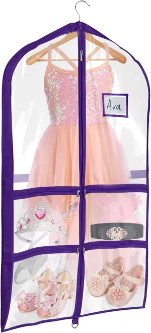 Univivi Clear PVC Dance Costume Bags Garment Bag 40 Inch for Dance Competitions, with 4 Medium Clear Zipper Pockets and 1 Large Back Zippered Pocket (1 Pack, Clear Purple)