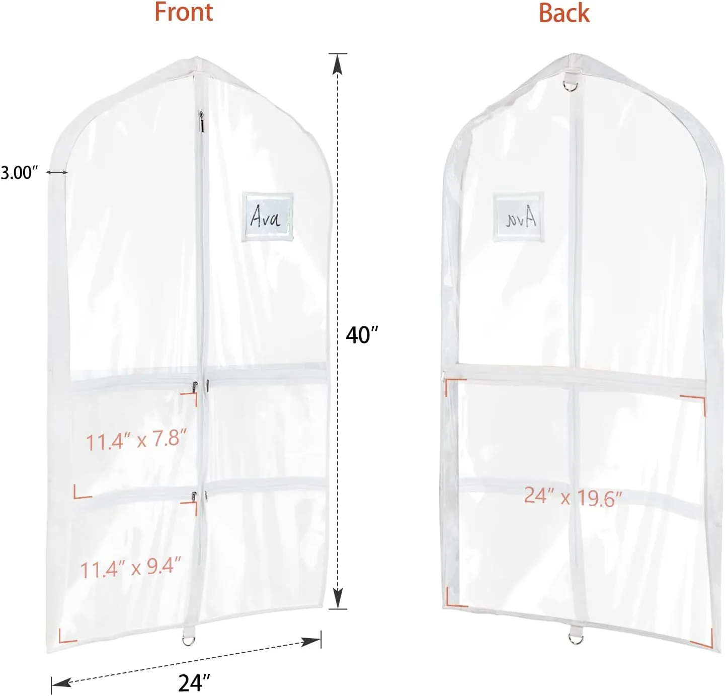 Univivi Clear PVC Dance Costume Garment Bag 40 Inch Hanging Garment Bag for Dance for Kids, with 4 Medium Clear Zipper Pockets and 1 Large Back Zippered Pocket (8 Pack)