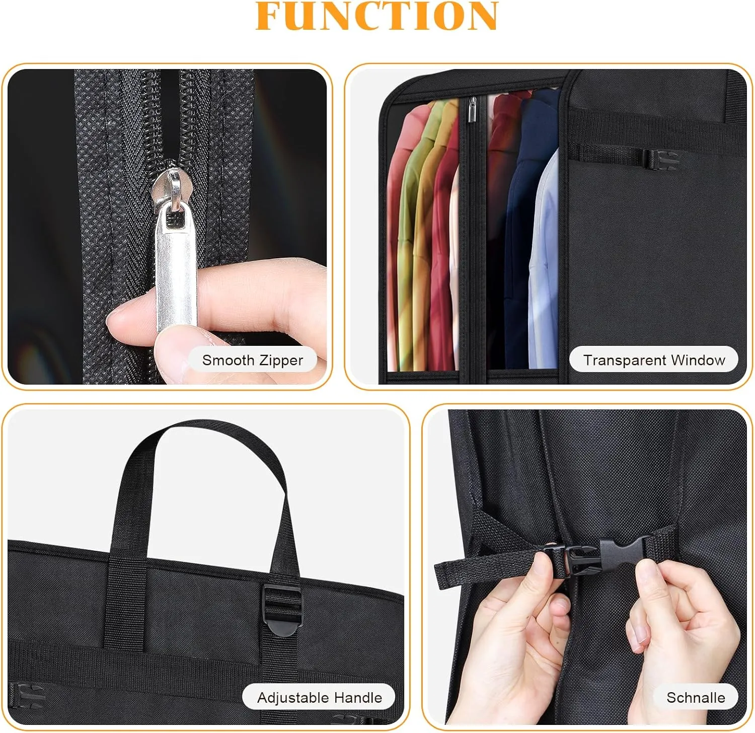 Univivi Garment Bags for Hanging Clothes, 50" Heavy Duty Suit Bags, Extra Capacity Clothes Bags for Moving, Suit Cover with Handles and Buckle Straps for Suit, Coat, Jacket
