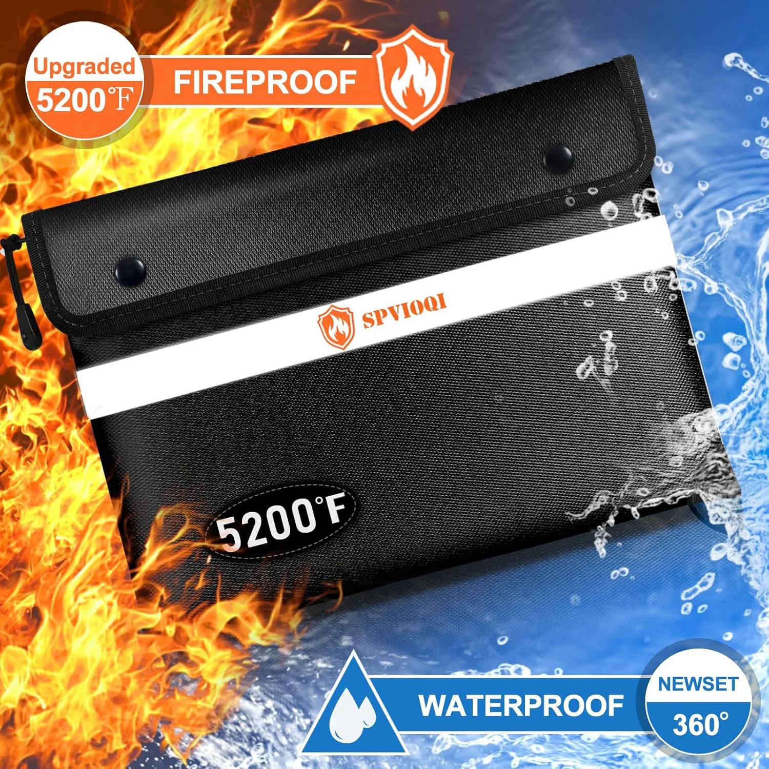 Upgraded 5200F Fireproof Document Bag - Heat Insulated With Zipper, Reflective Strip for Fast Find, Water Resistant Money Bag for Cash, A5 Important Documents and Valuables