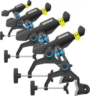 Upgraded Fishing Rod Holder with Button-Lock 360° Dual Rotation, Universal Silicone Strap & Enlarged V-Clamp – Fits Round/Square Tubes, Secure Adjustable Boat Fishing Gear for All Rod Sizes